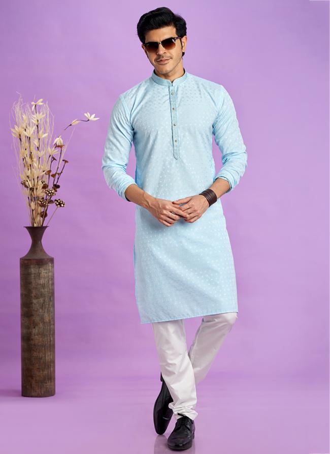 Art Silk Ice Blue Festival Wear Jacquard Kurta Pajama